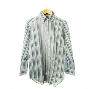 長袖シャツ フロンボタン ペイズリー柄 リネン 3XL 青 ブルー 白