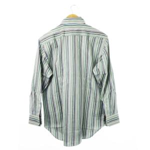ETRO シャツ ワイシャツ Yシャツ ボタンダウン 長袖 コットン ストライプ ロゴ 刺繍 40 M 緑 グリーン