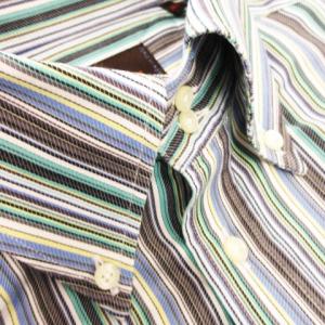 ETRO シャツ ワイシャツ Yシャツ ボタンダウン 長袖 コットン ストライプ ロゴ 刺繍 40 M 緑 グリーン