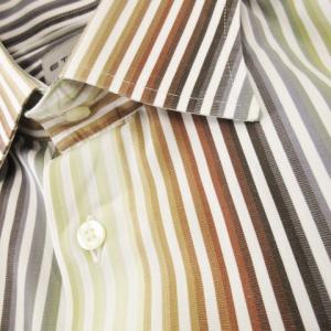 ETRO シャツ ワイシャツ Yシャツ 長袖 コットン ストライプ マルチカラー 42 L 茶 ブラウン 141‐14570‐6211