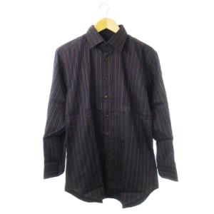 シャツ ワイシャツ Yシャツ 長袖 コットン ストライプ マルチカラー 43 L 紺 ネイビー 茶 ブラウン
