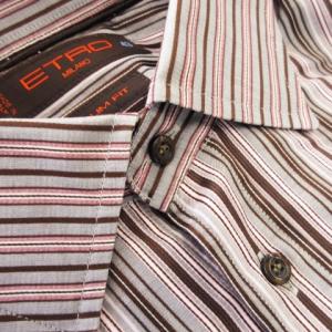 ETRO シャツ ワイシャツ Yシャツ レギュラー 長袖 コットン ストライプ SLIM FIT 43 L ピンク 茶 ブラウン