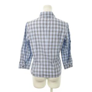 BURBERRY BLUE LABEL シャツ 七分袖 比翼 チェック ロゴ刺繍 40 L 青 ブルー /MN19 GY12