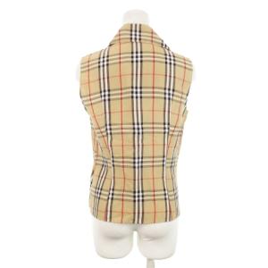 BURBERRY LONDON ブラウス シャツ カシュクール ノースリーブ リネン 麻 フリル ノバチェック 38 M ベージュ