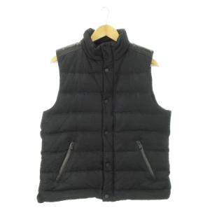 ダウンベスト スタンドカラー ジャガード ワンポイント シープレザー 50 XL 黒 ブラック 631-5.