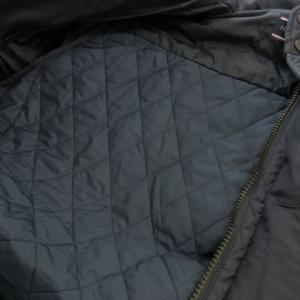 TOMMY HILFIGER キルトミックスファブリックジャケット 中綿ジャケット 切替 フード収納 ロゴ XL 紺 ネイビー 08878A3348