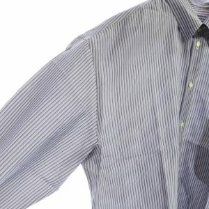 GIORGIO ARMANI ワイシャツ 長袖 ボタンダウン ストライプ ロゴ ネーム入 43 グレー 青 ブルー GY12 /MQ