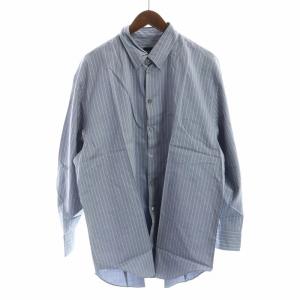 ワイシャツ 長袖 ストライプ ボタンダウン ロゴ ネーム記入 44 グレー GY12 /MQ