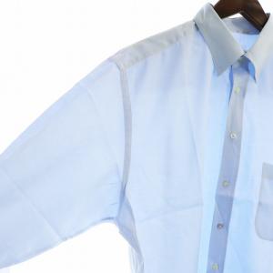 GIORGIO ARMANI ワイシャツ 長袖 ボタンダウン ストライプ ロゴ ボタンダウン ネーム入 43 青 ブルー 水色 GY12