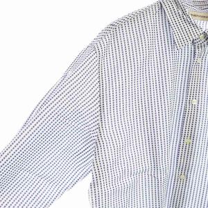 EMPORIO ARMANI ワイシャツ 長袖 チェック柄 ロゴ ステンカラー XL 紺 ネイビー 白 ホワイト GY12 /MQ