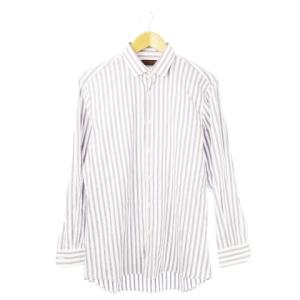 ワイシャツ Yシャツ 長袖 コットン 薄手 ジャカード ストライプ 41 L 紫 パープル /CK24