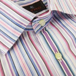 ETRO ワイシャツ Yシャツ レギュラー 長袖 コットン ストライプ マルチカラー 40 M ピンク /CK25