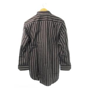 ETRO ワイシャツ Yシャツ ボタンダウン 長袖 コットン ストライプ ロゴ 刺繍 43 XL 焦げ茶 ダークブラウン