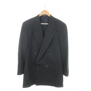 GIORGIO ARMANI ダブルスーツ セットアップ 上下 テーラードジャケット 総裏地 トラウザーパンツ ストライプ ウール 52REG 紺 ネイビー