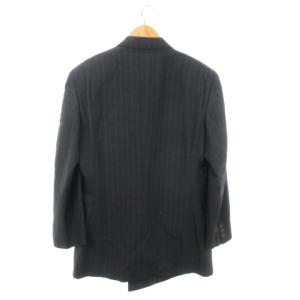 GIORGIO ARMANI ダブルスーツ セットアップ 上下 テーラードジャケット 総裏地 トラウザーパンツ ストライプ ウール 52REG 紺 ネイビー