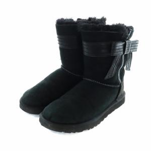 UGG australia ジョゼット JOSETTE ムートンブーツ ミドル リボン ロゴ US8 25cm 黒 ブラック 1003174