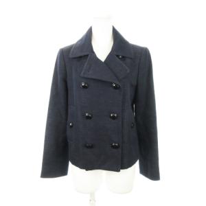 コート Pコート ピーコート ジャケット ダブル 裏地チェック 38 M 紺 ネイビー b1e01-519-28