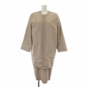 ヴィンテージ ノーカラージャケット ワンピース アンサンブル ウール 半袖 ロング 肩パッド ステッチ