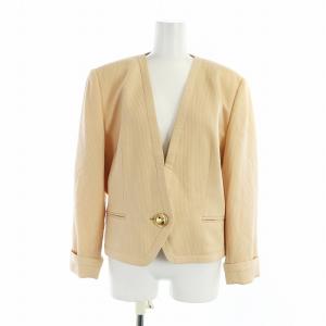 ヴィンテージ 1B ノーカラージャケット 長袖 シングル 総裏地 ロゴ 金ボタン L ピンクベージュ GY12