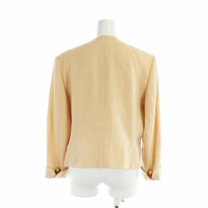 Christian Dior ヴィンテージ 1B ノーカラージャケット 長袖 シングル 総裏地 ロゴ 金ボタン L ピンクベージュ GY12