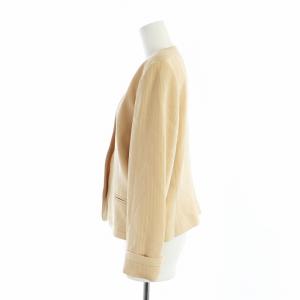 Christian Dior ヴィンテージ 1B ノーカラージャケット 長袖 シングル 総裏地 ロゴ 金ボタン L ピンクベージュ GY12