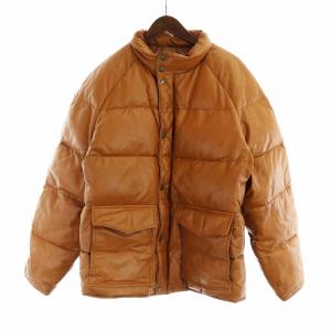ニチワ ダウンジャケット レザー 長袖 ジップアップ ロゴ 総裏地 LL 茶 ブラウン GY12 /MQ