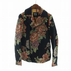 テーラードジャケット ライダース風 長袖 総裏地 花柄 カットオフ 1 XS 黒 ブラック YF-J13-010