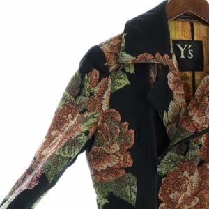 Y's テーラードジャケット ライダース風 長袖 総裏地 花柄 カットオフ 1 XS 黒 ブラック YF-J13-010