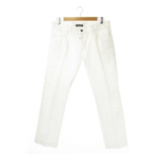 MEN'S COLLECTION 12 SLIM コットンパンツ カラーデニム サイドライン ロゴ プレート 白 ホワイト