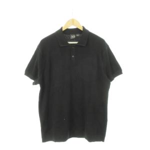 ポロシャツ ニット リブ 半袖 デザイン編み イーグル コットン XL/TG 黒 ブラック /AH15