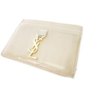 カードケース シングル 薄手 レザー 本革 ロゴ金具 ゴールドメッキ ベージュ