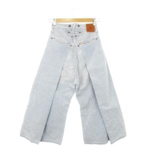KAPITAL ヒッコリー デニム パンツ ジーンズ ワイド バギー タック フレア ストライプ 27 青 ライトブルー