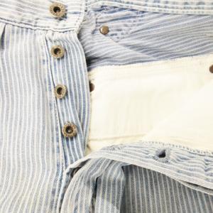 KAPITAL ヒッコリー デニム パンツ ジーンズ ワイド バギー タック フレア ストライプ 27 青 ライトブルー