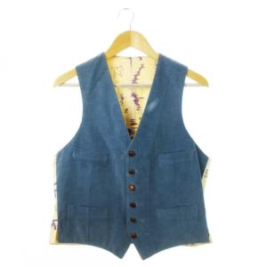 ベスト ジレ カジュアル コーデュロイ 切替 バックベルト 青 ブルー サックス /CK4 GY12
