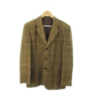 ヴィンテージ テーラードジャケット ツイード シングル ウール センターベント 千鳥柄 総柄 L 茶 ブラウン