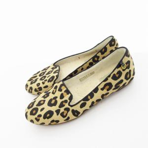 フラットシューズ スリッポン 本革 レザー ハラコ レオパード柄 23cm ベージュ /UO GY12