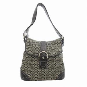 美品 ショルダーバッグ ミニシグネチャー キャンバス レザー 黒 ブラック 6376