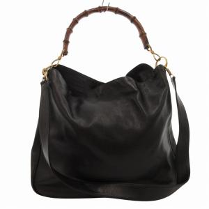 GUCCI ハンドバッグ ショルダー 2way バンブー レザー 黒 ブラック 001 1998 1577