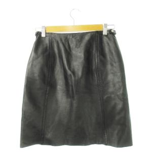 BURBERRY BLUE LABEL ラムレザースカート タイト ミニ 本革 羊革 レザー サイドベルト ロゴボタン 38 M 黒 ブラック