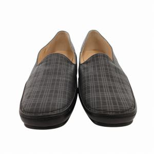 BURBERRY LONDON スリッポン ローファー チェック レザー 24.5EE 黒 ブラック グレー /FF GY01
