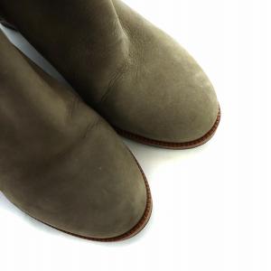 FENDI ショートブーツ ムートン サイドジップ スエード ロゴ ボア ベルト ウェッジソール 37 24cm カーキ