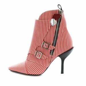 ジャネットライン ショートブーツ アンクルブーツ ストライプ ベルト キャンバス ピンヒール 37.5