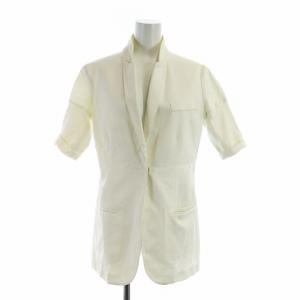 ミドルジャケット 七分袖 切替 ニット イタリア製 ベルト付き ロゴ シングル 絹 シルク 40 S 白