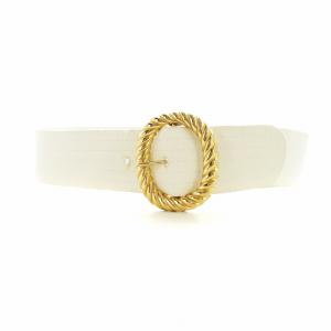 CHANEL ヴィンテージ ベルト ゴールドバックル ステッチ ワイド ロゴ 白 ホワイト GY19 /MQ
