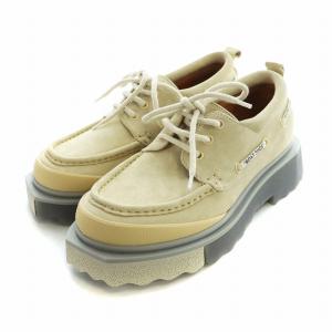 スポンジスエード ボートシューズ レースアップ ローファー ロゴ デッキ 厚底 40 25cm ベージュ