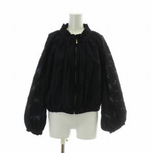 23SS サンフラワー ジャカード フリルネック ブルゾン シルク混 ジップアップ 36 S 紺 ネイビー