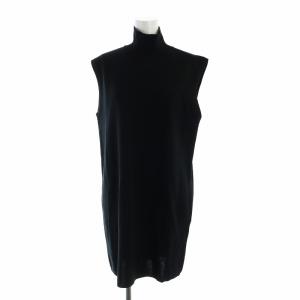 白タグ ニットワンピース タグ付き ミドル ノースリーブ ハイネック ロゴ L 黒 ブラック GY19