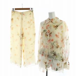 セットアップ 3点セット 上下 シャツブラウス ノースリーブカットソー パンツ 長袖 ロゴ 花柄 XS