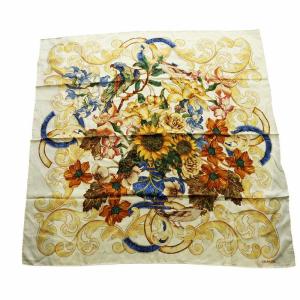 大判スカーフ ストール 花柄 フラワー ロゴ 総柄 絹 シルク マルチカラー GY19 /MQ