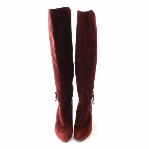 Sergio Rossi ロングブーツ スエード レザー サイドファスナー ウェッジソール ロゴ ゴールド金具 36 23-23.5cm